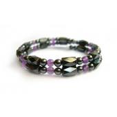 18cm Stone Beaded Hematite Metal Wire Bangle Bracelet